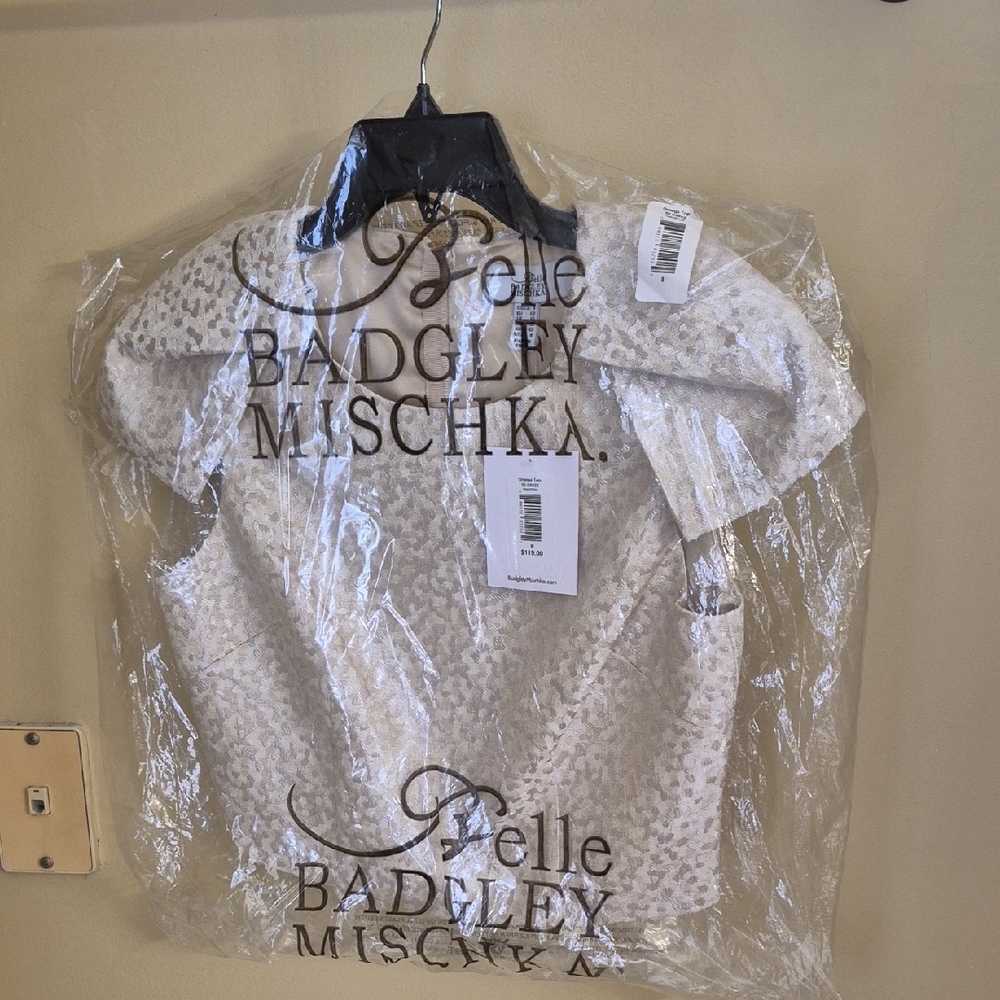 Badgley Mischka Cream and Gray Blouse